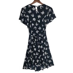 Hot Topic Black Cat Print Button Front Skater Dress Short Sleeve Medium RN120884